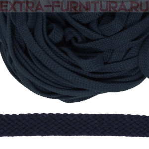 Шнур плоский х/б 12мм, цв.синий темный 112, уп.50м, пл. 9,88 гр/м