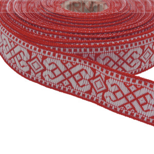 Лента жаккардовая отделочная шир. 24 мм арт. 9395 цв. красный/белый (рул.25м)