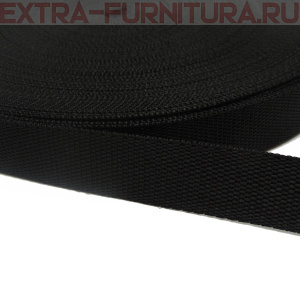 Стропа шир.25мм, цв. черный облегченная(окантовочная), уп.100м*12уп, Б, пл. 6,3 гр/м