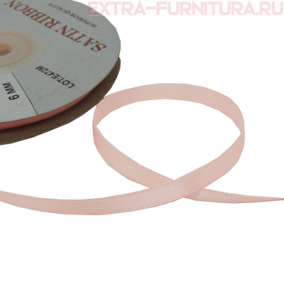 Лента атласная  6 мм  цв.042 светло-розовый рул. 27,42м