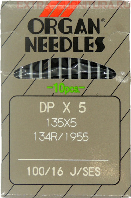 Иглы Organ для прямострочных машин с толстой колбой (DP*5/100 SES) ПШМ № 100 SES, уп.10шт.