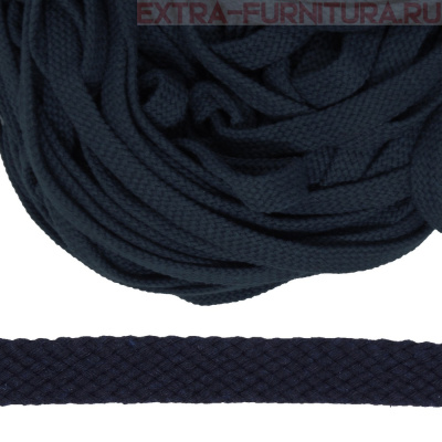 Шнур плоский х/б 12мм, цв.синий темный 112, уп.50м, пл. 9,88 гр/м
