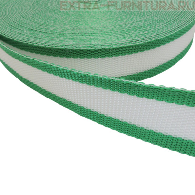 Стропа двухцветная, шир.30мм, цв. зеленый/белый, уп.25м, пл. 17 гр/м